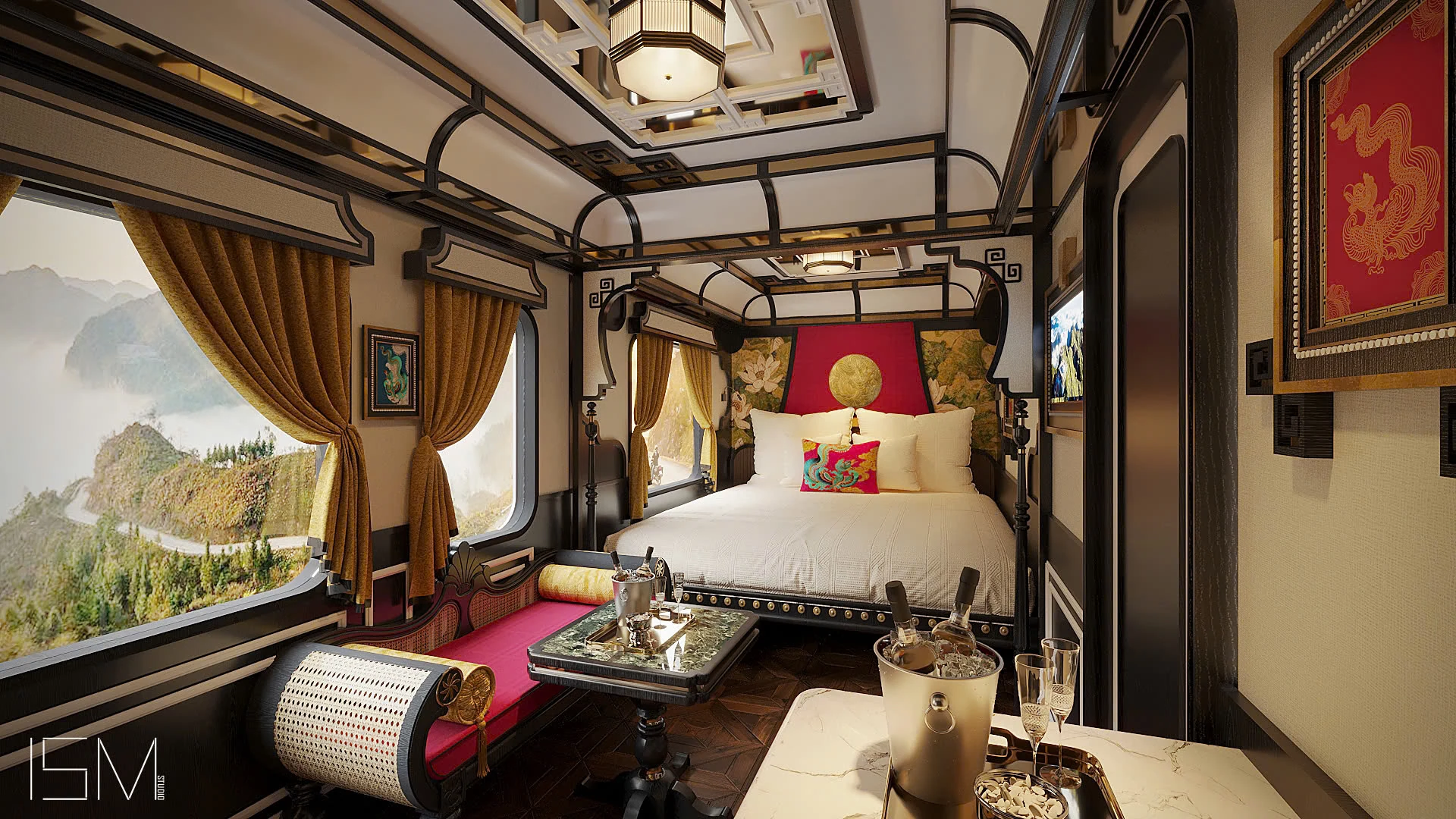 Suite SJourney Vietnam — chambre avec champagne et vue sur les montagnes